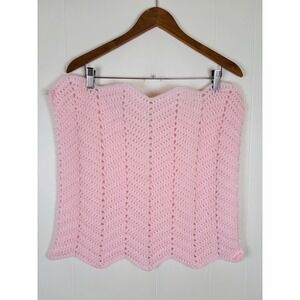 Handmade Pink Crochet Baby Doll Blanket Scalloped Hem 19"x19" Square‎